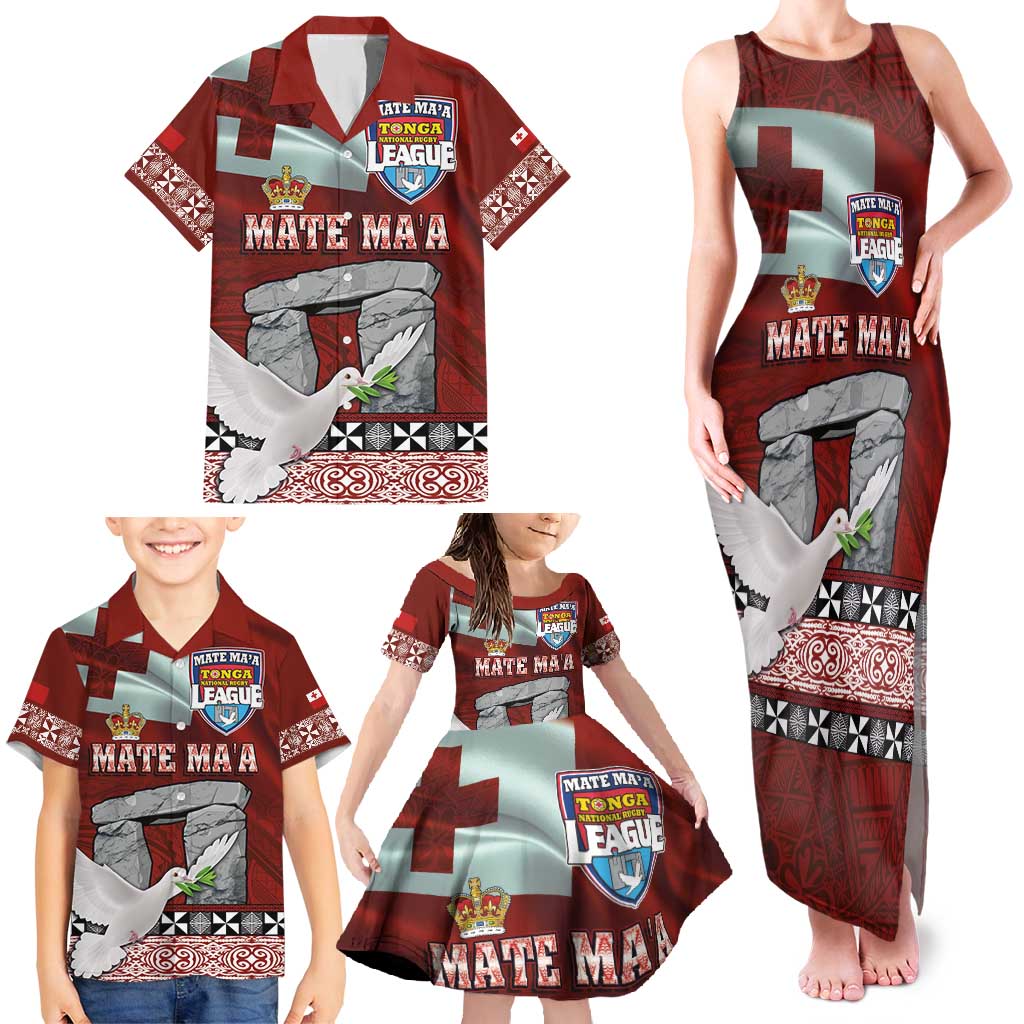 Mate Ma'a Tonga Family Matching Tank Maxi Dress and Hawaiian Shirt Haʻamonga ʻa Maui and White Dove - Tongan Kupesi Ngatu