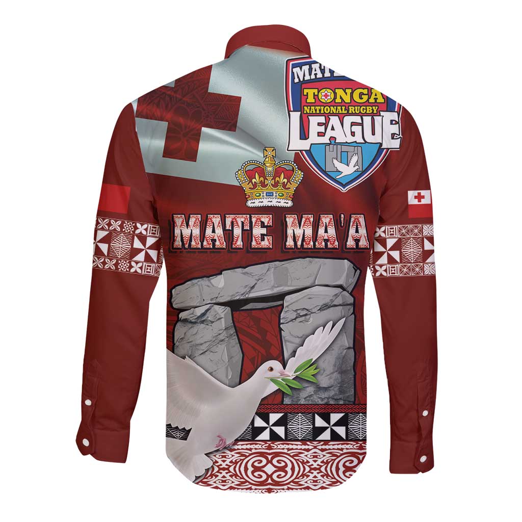 Mate Ma'a Tonga Long Sleeve Button Shirt Haamonga a Maui and White Dove - Tongan Kupesi Ngatu LT03 - Polynesian Pride