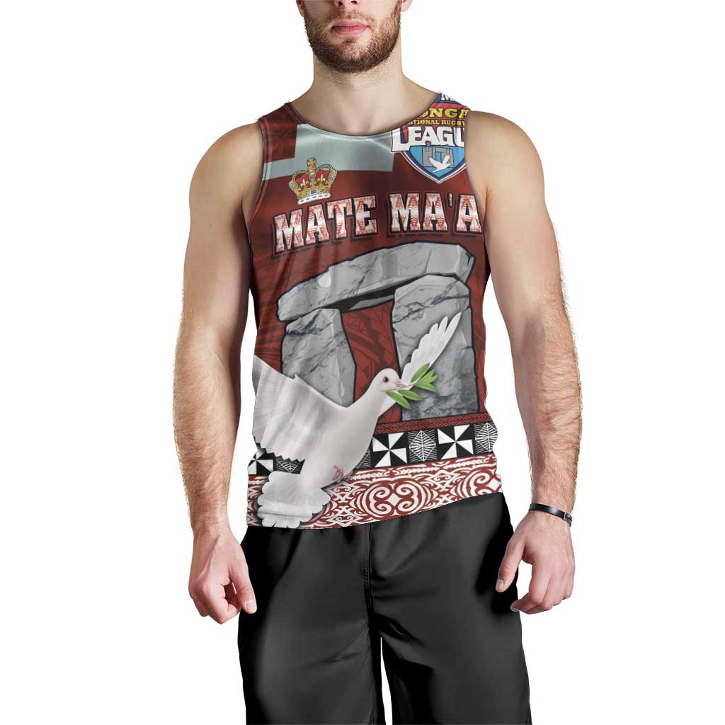Mate Ma'a Tonga Men Tank Top Haʻamonga ʻa Maui and White Dove - Tongan Kupesi Ngatu