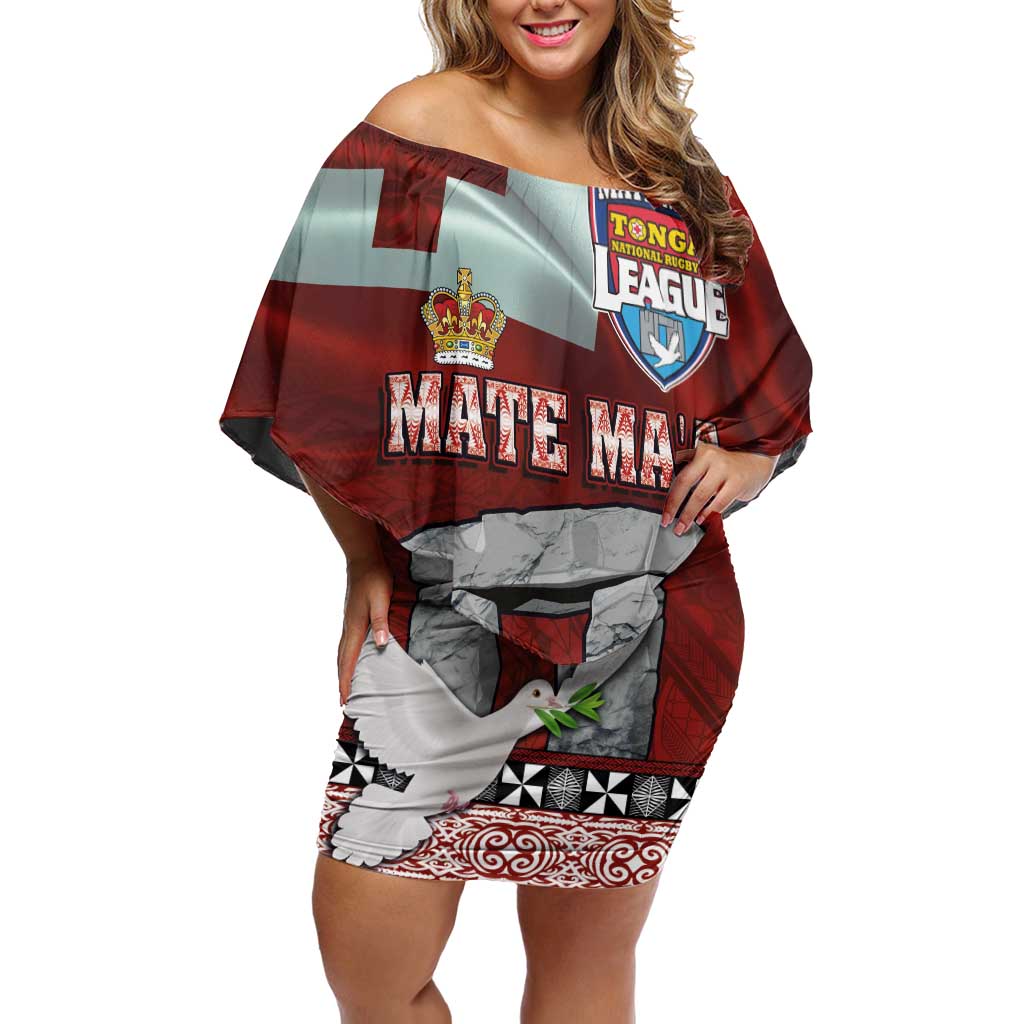 Mate Ma'a Tonga Off Shoulder Short Dress Haʻamonga ʻa Maui and White Dove - Tongan Kupesi Ngatu