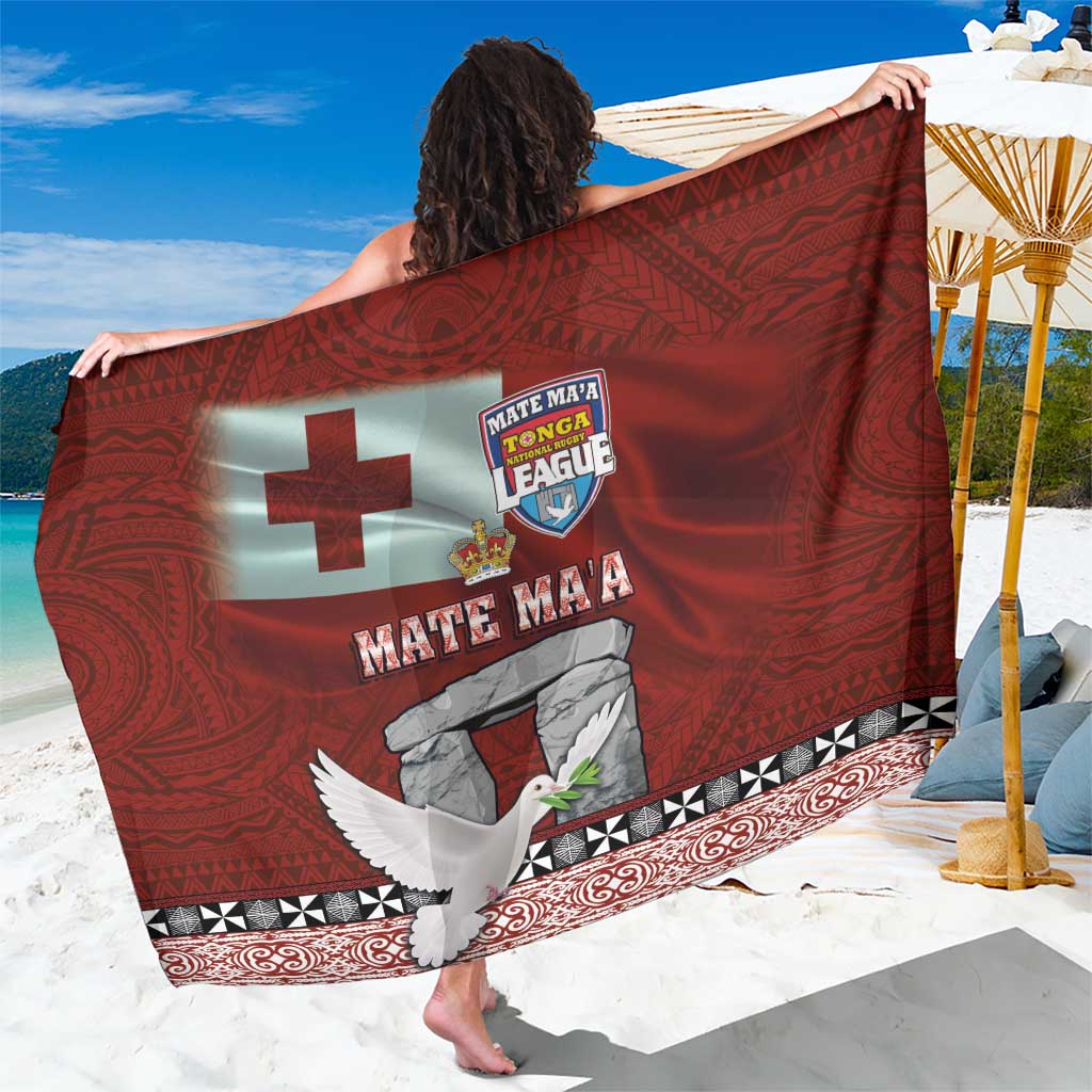 Mate Ma'a Tonga Sarong Haamonga a Maui and White Dove - Tongan Kupesi Ngatu LT03 One Size 44 x 66 inches Red - Polynesian Pride