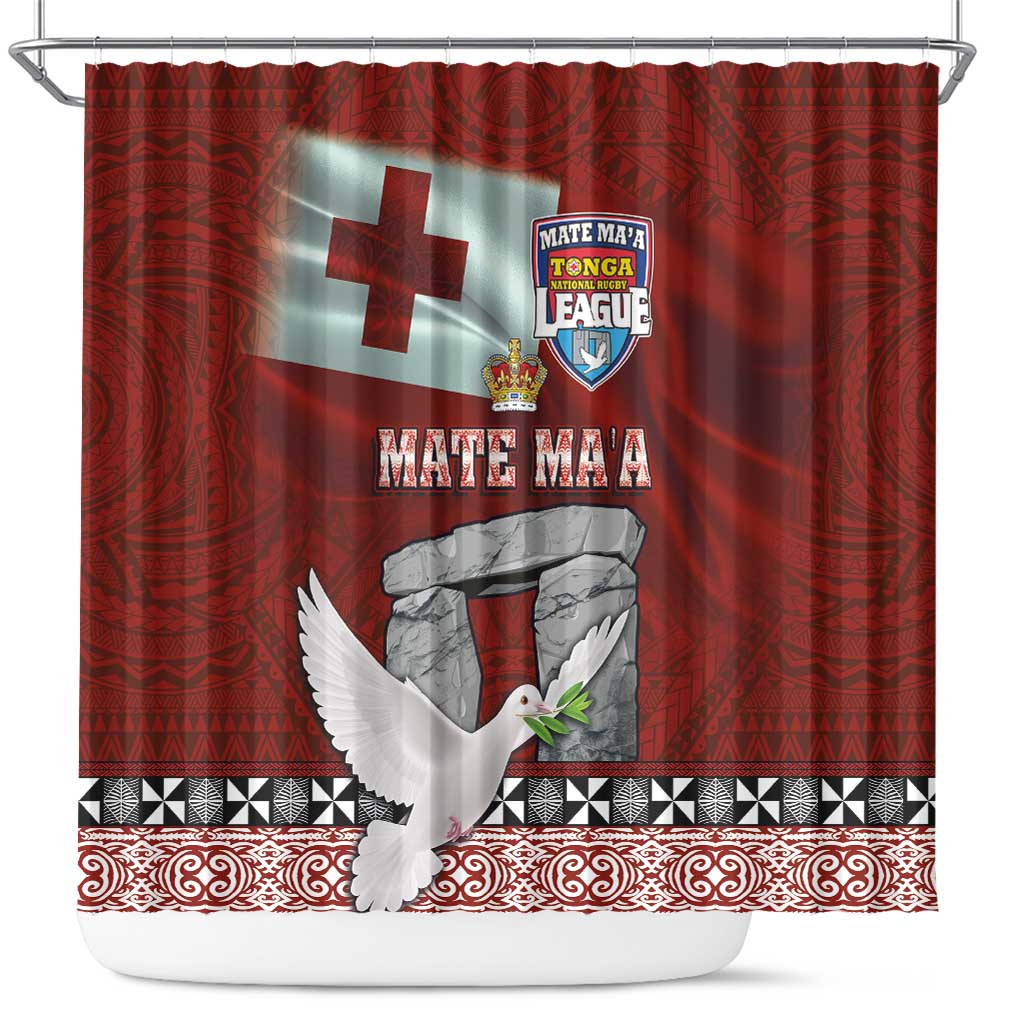 Mate Ma'a Tonga Shower Curtain Haʻamonga ʻa Maui and White Dove - Tongan Kupesi Ngatu