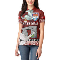 Mate Ma'a Tonga Women Polo Shirt Haʻamonga ʻa Maui and White Dove - Tongan Kupesi Ngatu