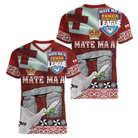 Mate Ma'a Tonga Women V-Neck T-Shirt Haʻamonga ʻa Maui and White Dove - Tongan Kupesi Ngatu