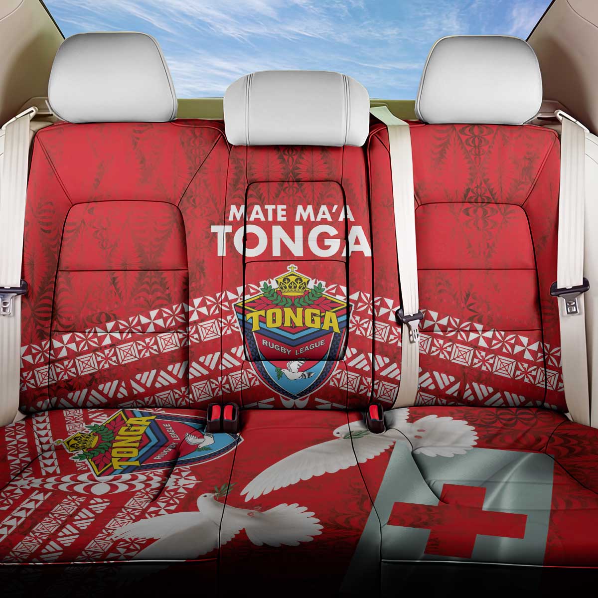 Mate Ma'a Tonga Back Car Seat Cover Double White Dove and Kupesi Ngatu Art Tattoo LT03 One Size Red - Polynesian Pride