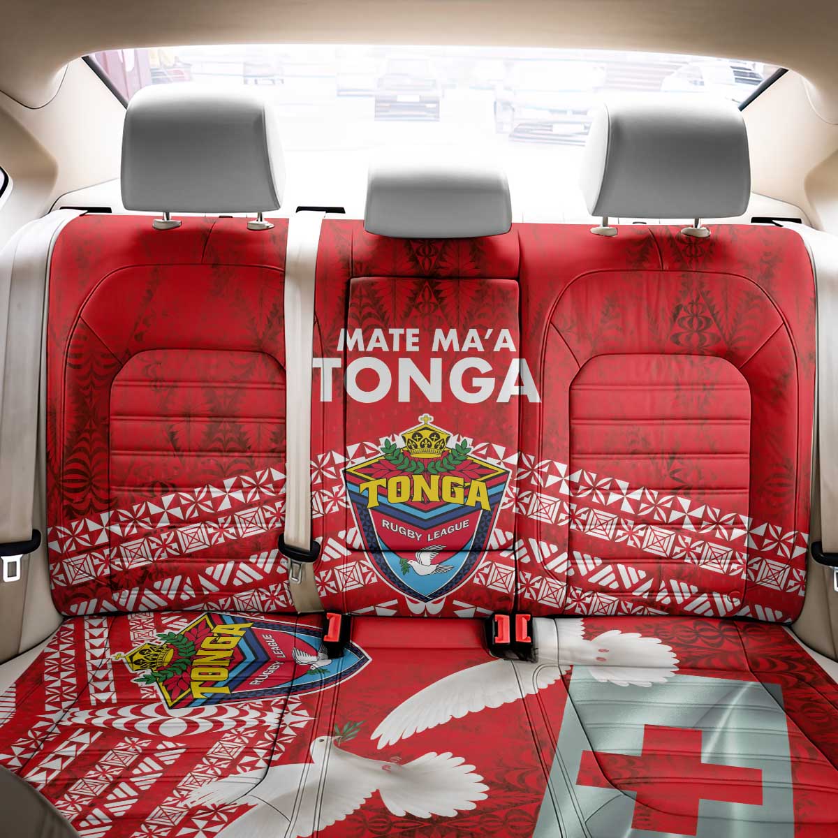 Mate Ma'a Tonga Back Car Seat Cover Double White Dove and Kupesi Ngatu Art Tattoo LT03 - Polynesian Pride