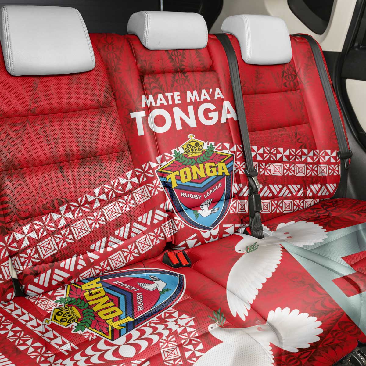 Mate Ma'a Tonga Back Car Seat Cover Double White Dove and Kupesi Ngatu Art Tattoo LT03 - Polynesian Pride