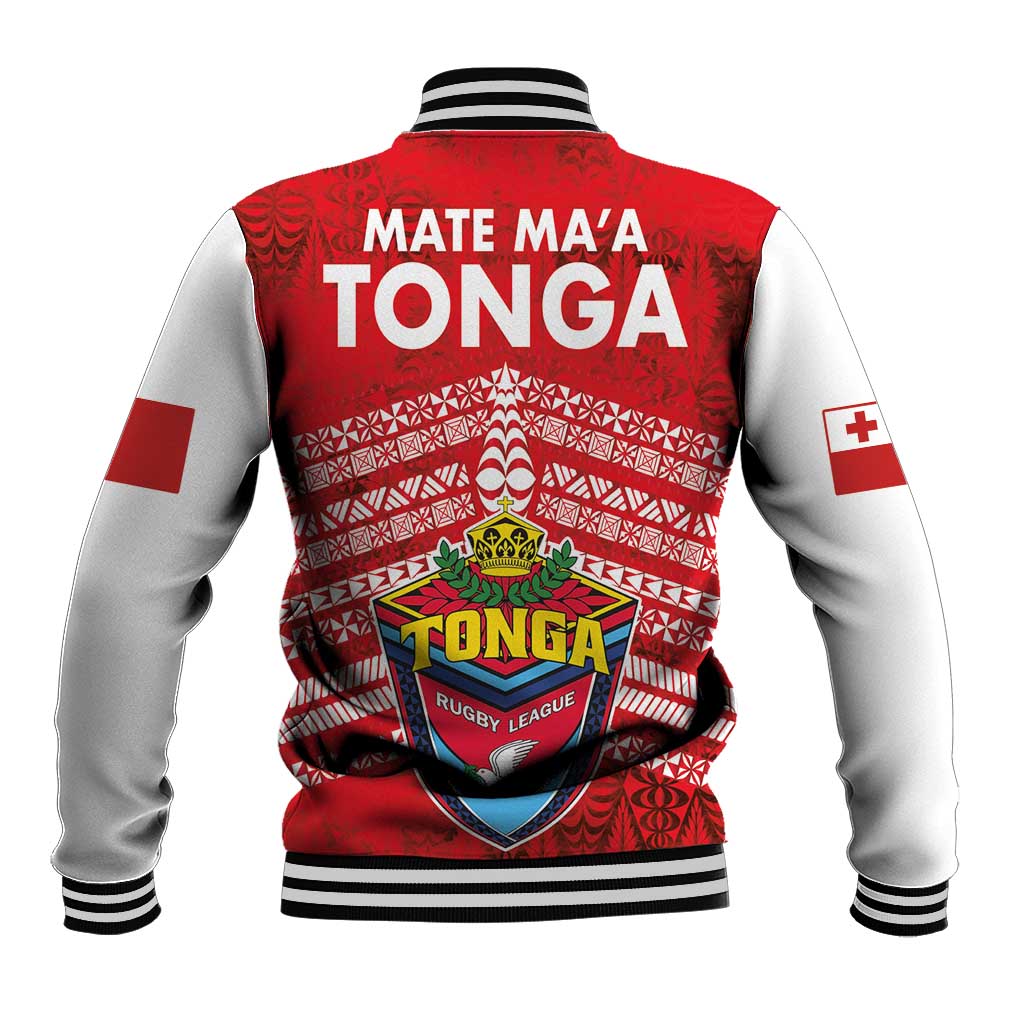 Mate Ma'a Tonga Baseball Jacket Douple White Dove and Kupesi Ngatu Art Tattoo