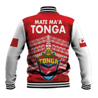 Mate Ma'a Tonga Baseball Jacket Douple White Dove and Kupesi Ngatu Art Tattoo