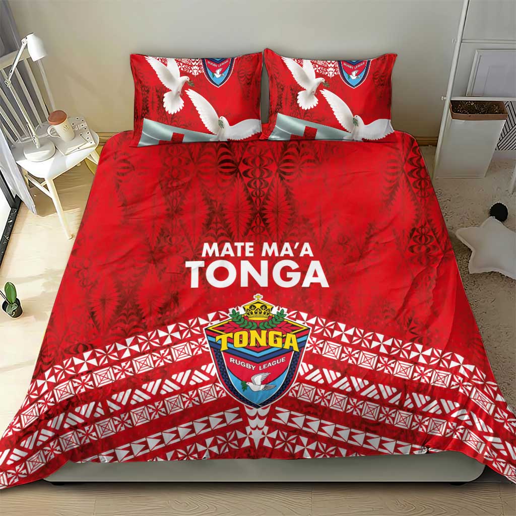 Mate Ma'a Tonga Bedding Set Douple White Dove and Kupesi Ngatu Art Tattoo