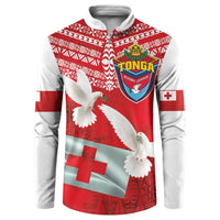 Mate Ma'a Tonga Button Sweatshirt Douple White Dove and Kupesi Ngatu Art Tattoo