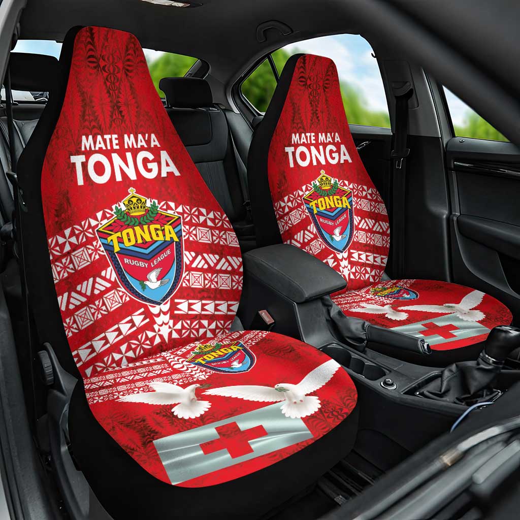 Mate Ma'a Tonga Car Seat Cover Douple White Dove and Kupesi Ngatu Art Tattoo