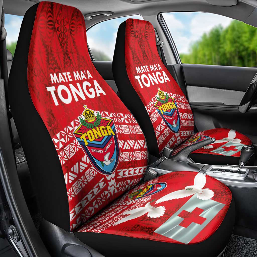Mate Ma'a Tonga Car Seat Cover Double White Dove and Kupesi Ngatu Art Tattoo LT03 - Polynesian Pride