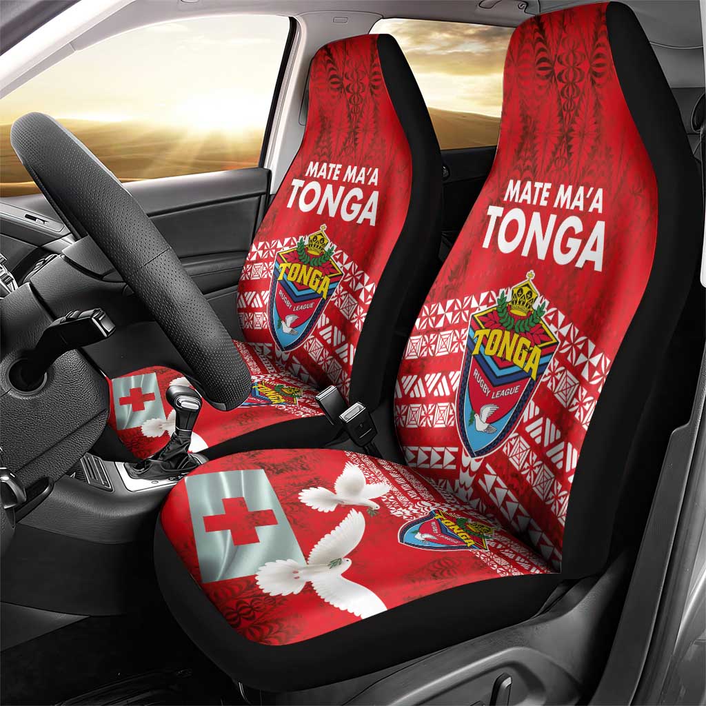 Mate Ma'a Tonga Car Seat Cover Double White Dove and Kupesi Ngatu Art Tattoo LT03 - Polynesian Pride