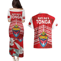 Mate Ma'a Tonga Couples Matching Puletasi and Hawaiian Shirt Douple White Dove and Kupesi Ngatu Art Tattoo