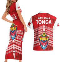 Mate Ma'a Tonga Couples Matching Short Sleeve Bodycon Dress and Hawaiian Shirt Douple White Dove and Kupesi Ngatu Art Tattoo