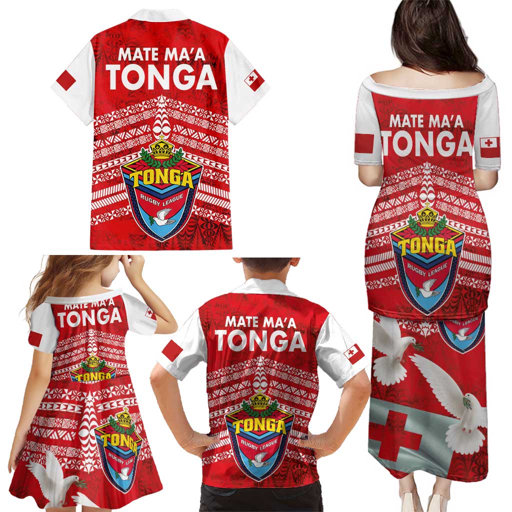 Mate Ma'a Tonga Family Matching Puletasi and Hawaiian Shirt Douple White Dove and Kupesi Ngatu Art Tattoo