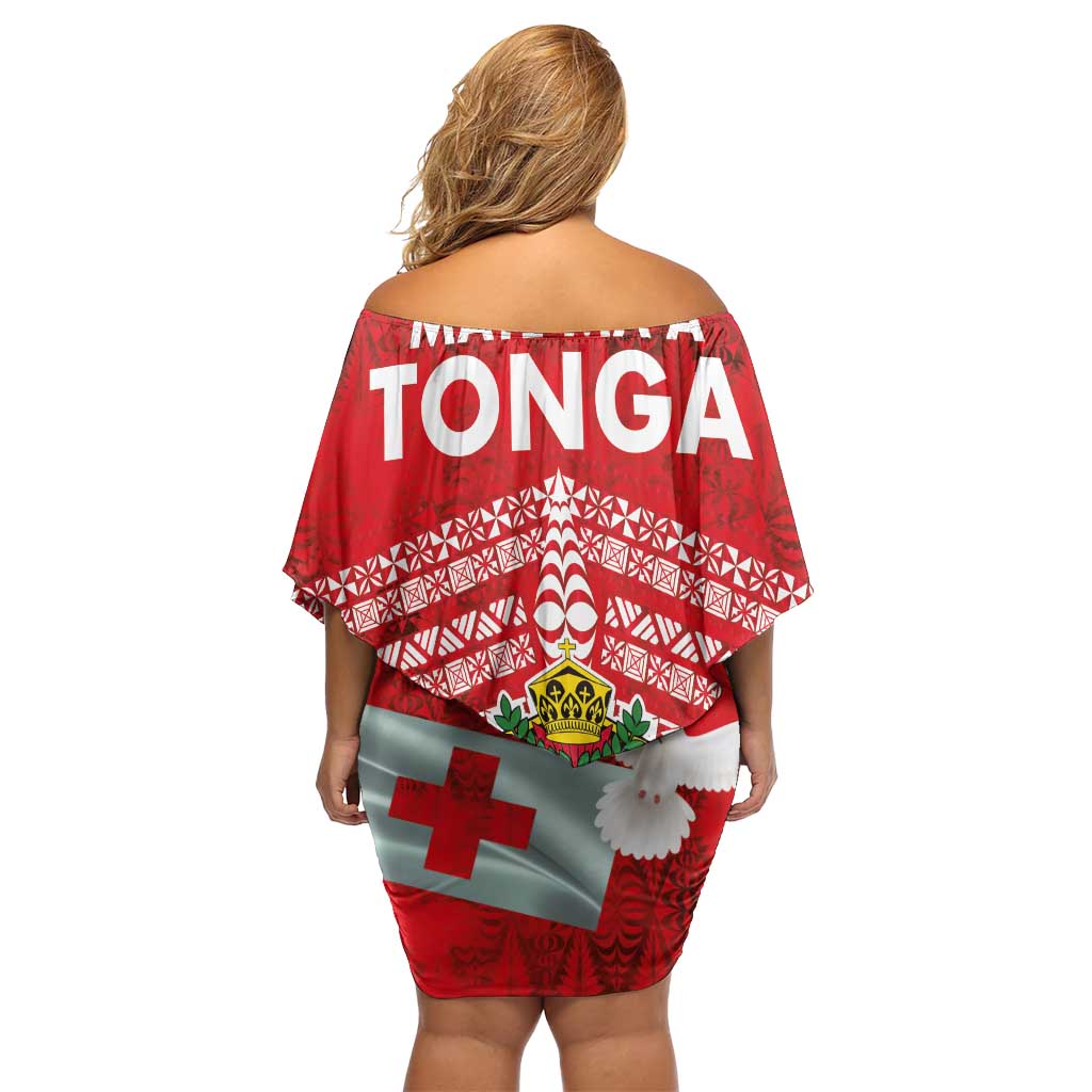 Mate Ma'a Tonga Off Shoulder Short Dress Douple White Dove and Kupesi Ngatu Art Tattoo