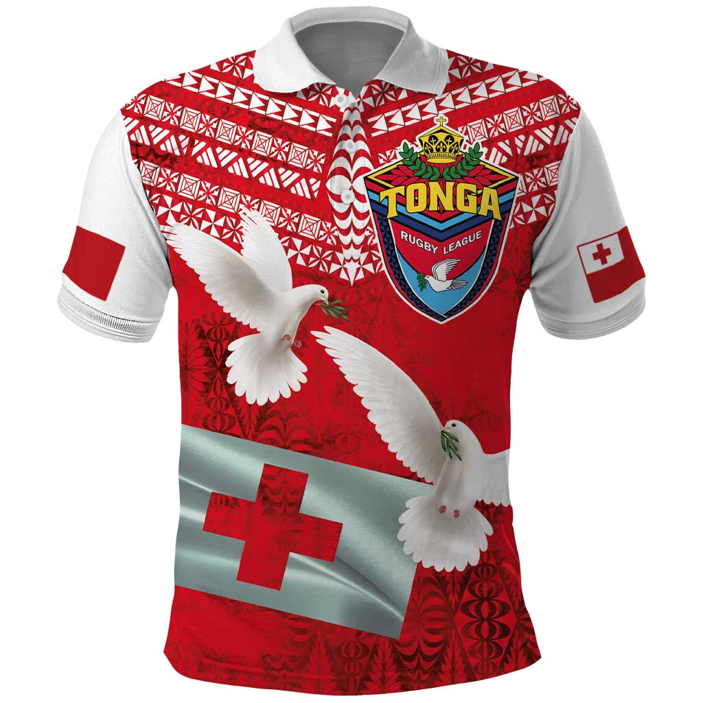 Mate Ma'a Tonga Polo Shirt - Double White Dove and Kupesi Ngatu Art Tattoo LT03 Red - Polynesian Pride