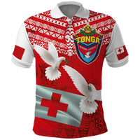 Mate Ma'a Tonga Polo Shirt - Double White Dove and Kupesi Ngatu Art Tattoo LT03 Red - Polynesian Pride