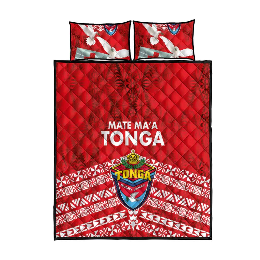 Mate Ma'a Tonga Quilt Bed Set Double White Dove and Kupesi Ngatu Art Tattoo LT03 - Polynesian Pride