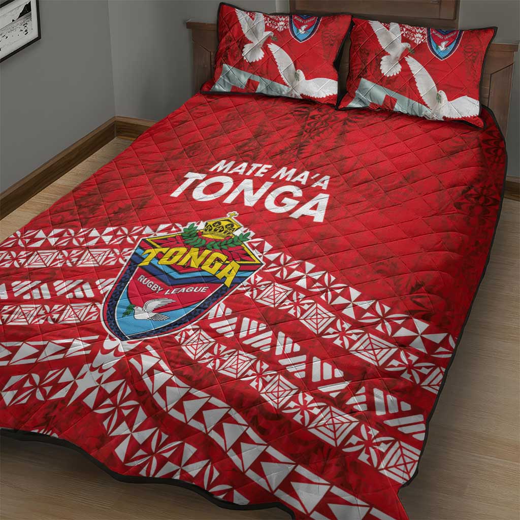 Mate Ma'a Tonga Quilt Bed Set Double White Dove and Kupesi Ngatu Art Tattoo LT03 - Polynesian Pride