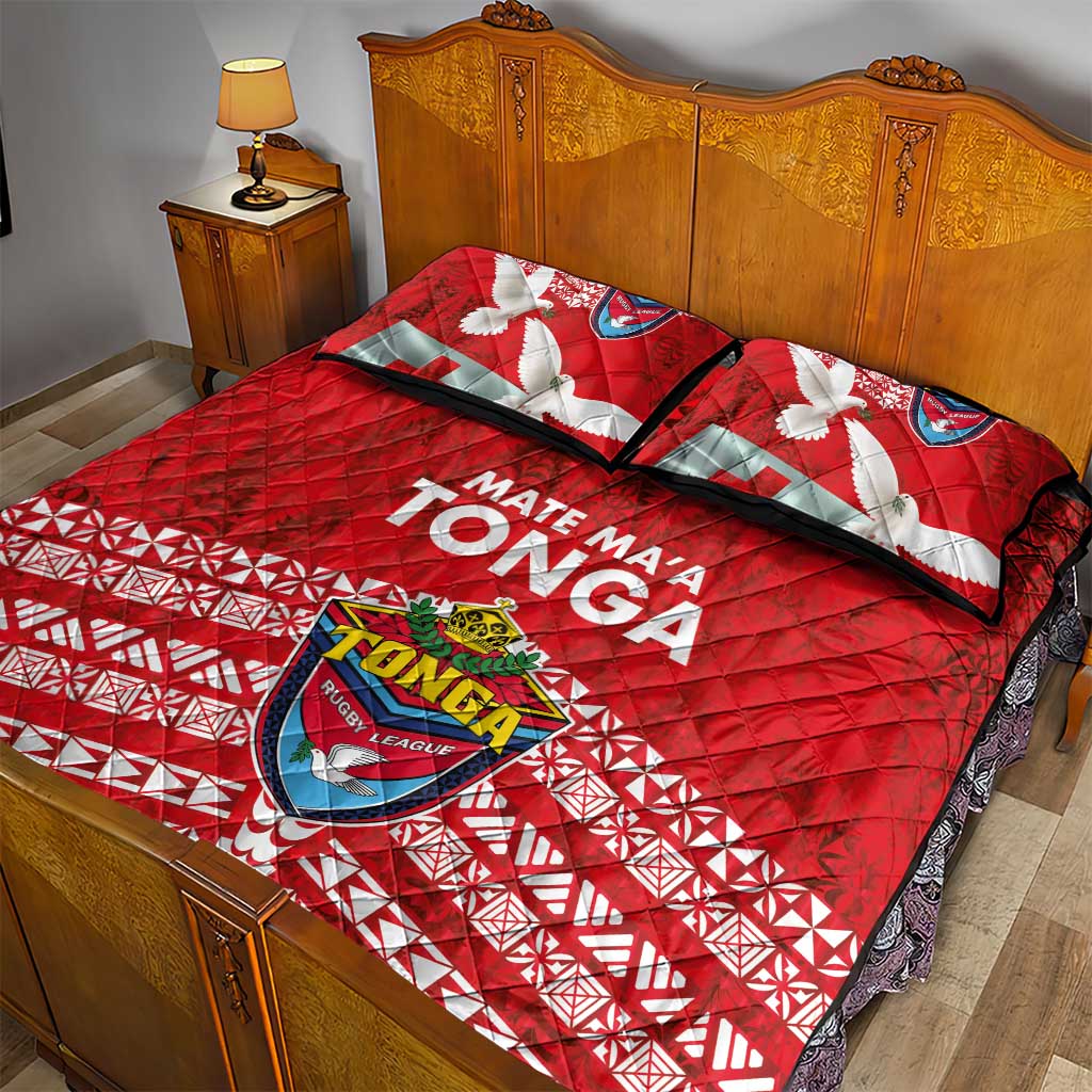 Mate Ma'a Tonga Quilt Bed Set Double White Dove and Kupesi Ngatu Art Tattoo LT03 - Polynesian Pride