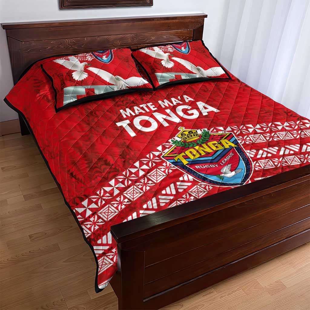 Mate Ma'a Tonga Quilt Bed Set Double White Dove and Kupesi Ngatu Art Tattoo LT03 - Polynesian Pride