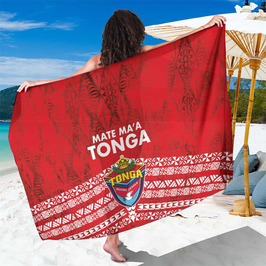 Mate Ma'a Tonga Sarong Double White Dove and Kupesi Ngatu Art Tattoo LT03 One Size 44 x 66 inches Red - Polynesian Pride