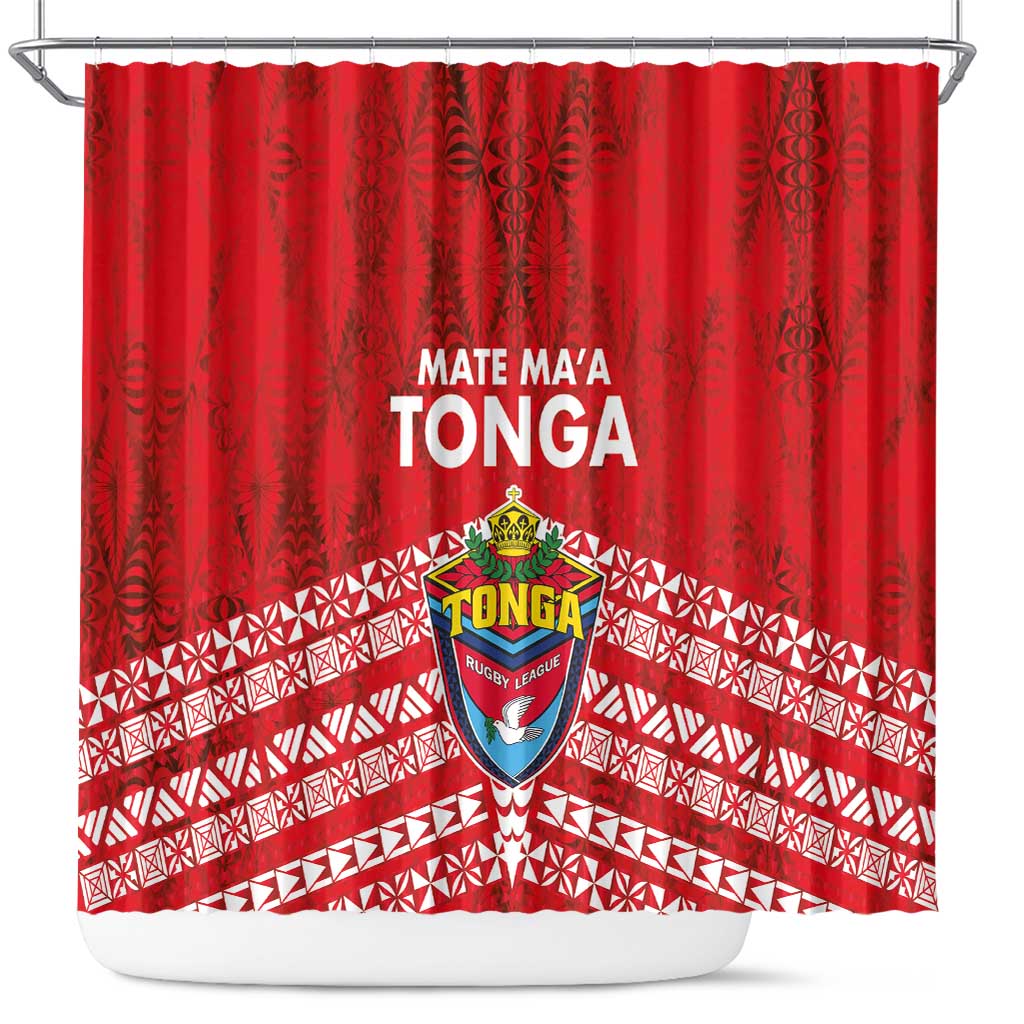 Mate Ma'a Tonga Shower Curtain Douple White Dove and Kupesi Ngatu Art Tattoo