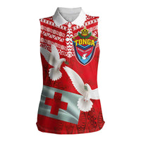 Mate Ma'a Tonga Women Sleeveless Polo Shirt Douple White Dove and Kupesi Ngatu Art Tattoo