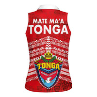 Mate Ma'a Tonga Women Sleeveless Polo Shirt Douple White Dove and Kupesi Ngatu Art Tattoo