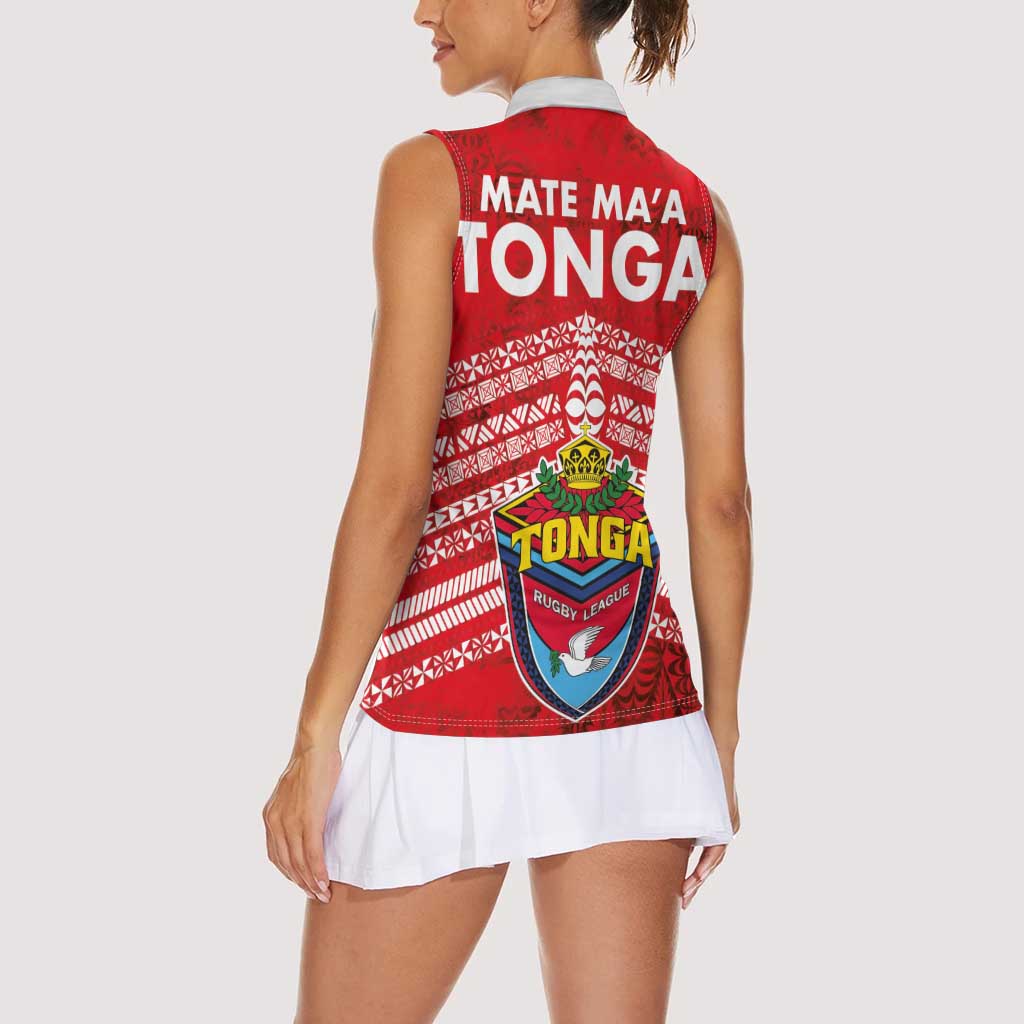 Mate Ma'a Tonga Women Sleeveless Polo Shirt Douple White Dove and Kupesi Ngatu Art Tattoo