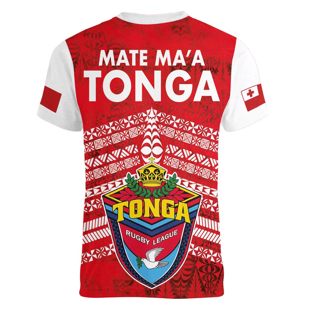 Mate Ma'a Tonga Women V-Neck T-Shirt Douple White Dove and Kupesi Ngatu Art Tattoo