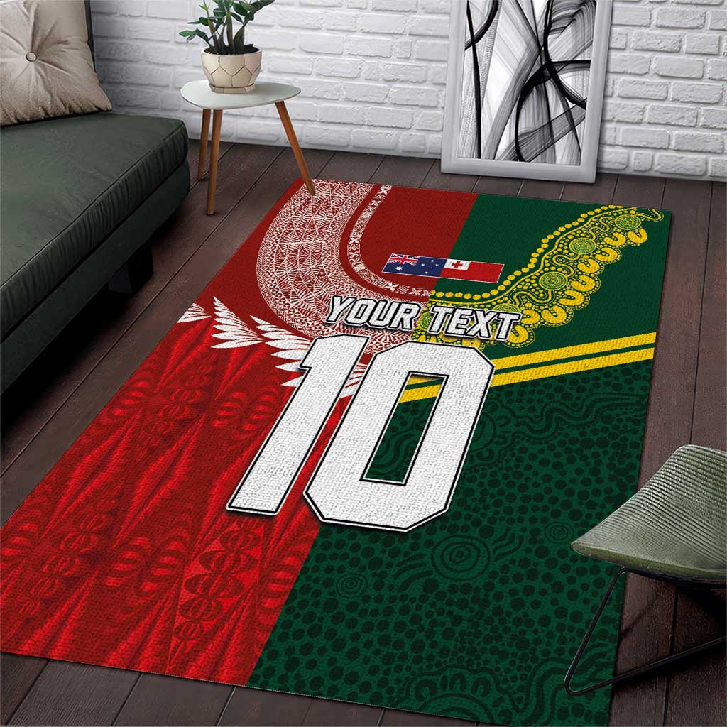 Custom Mate Ma'a Tonga and Australia Kangaroo Area Rug Nation Seal with Mascot Aboriginal and Tongan Kupesi Ngatu Art