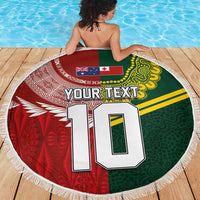 Custom Mate Ma'a Tonga and Australia Kangaroo Beach Blanket Nation Seal with Mascot Aboriginal and Tongan Kupesi Ngatu Art