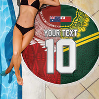 Custom Mate Ma'a Tonga and Australia Kangaroo Beach Blanket Nation Seal with Mascot Aboriginal and Tongan Kupesi Ngatu Art