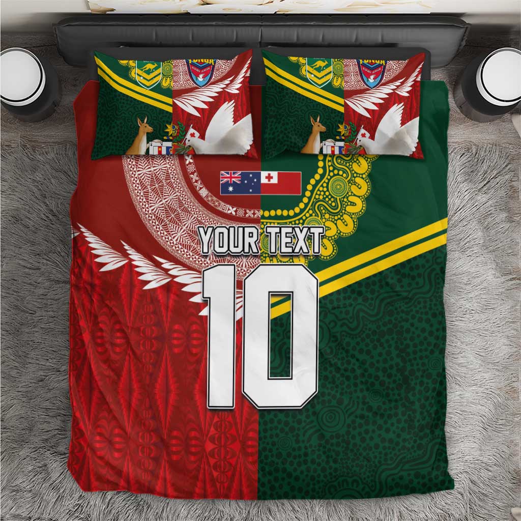 Custom Mate Ma'a Tonga and Australia Kangaroo Bedding Set Nation Seal with Mascot Aboriginal and Tongan Kupesi Ngatu Art LT03 Red - Polynesian Pride