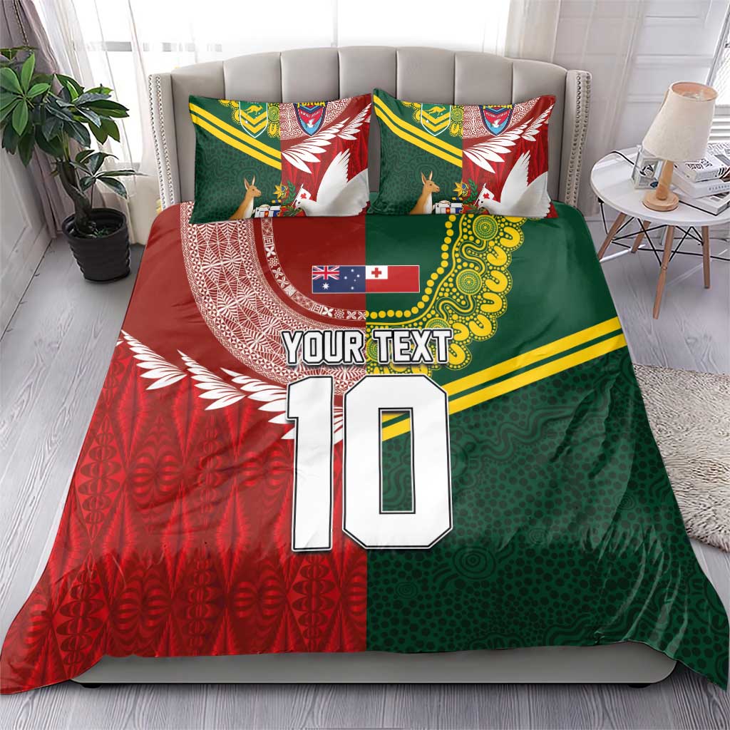Custom Mate Ma'a Tonga and Australia Kangaroo Bedding Set Nation Seal with Mascot Aboriginal and Tongan Kupesi Ngatu Art LT03 - Polynesian Pride