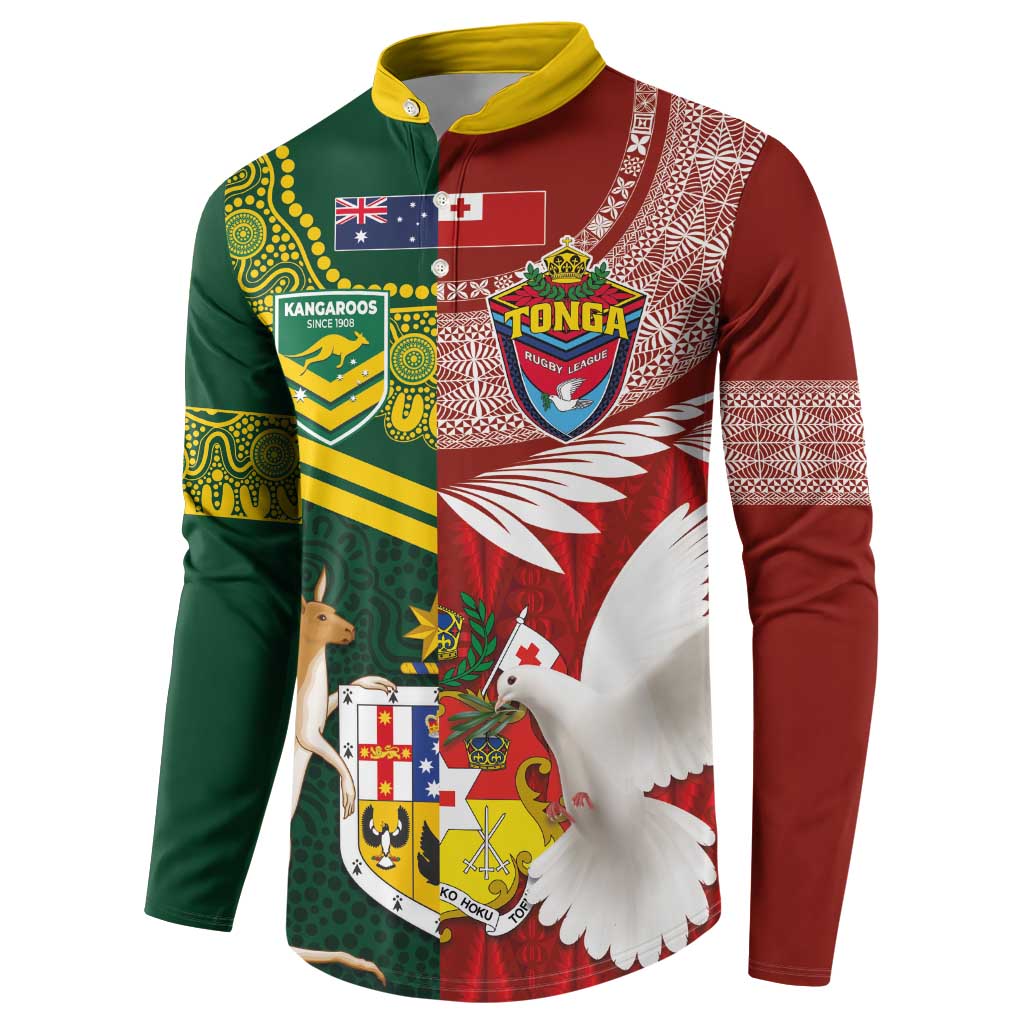 Custom Mate Ma'a Tonga and Australia Kangaroo Button Sweatshirt Nation Seal with Mascot Aboriginal and Tongan Kupesi Ngatu Art