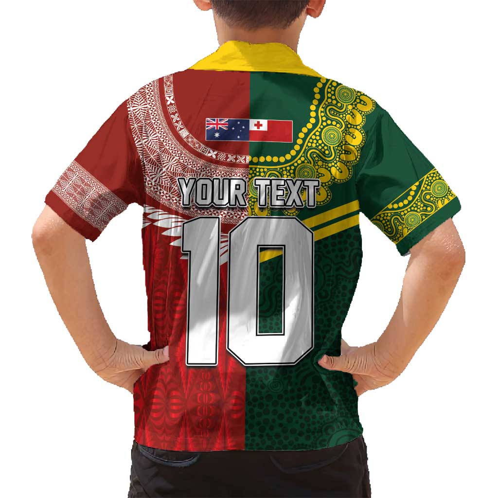 Custom Mate Ma'a Tonga and Australia Kangaroo Family Matching Summer Maxi Dress and Hawaiian Shirt Nation Seal with Mascot Aboriginal and Tongan Kupesi Ngatu Art LT03 - Polynesian Pride