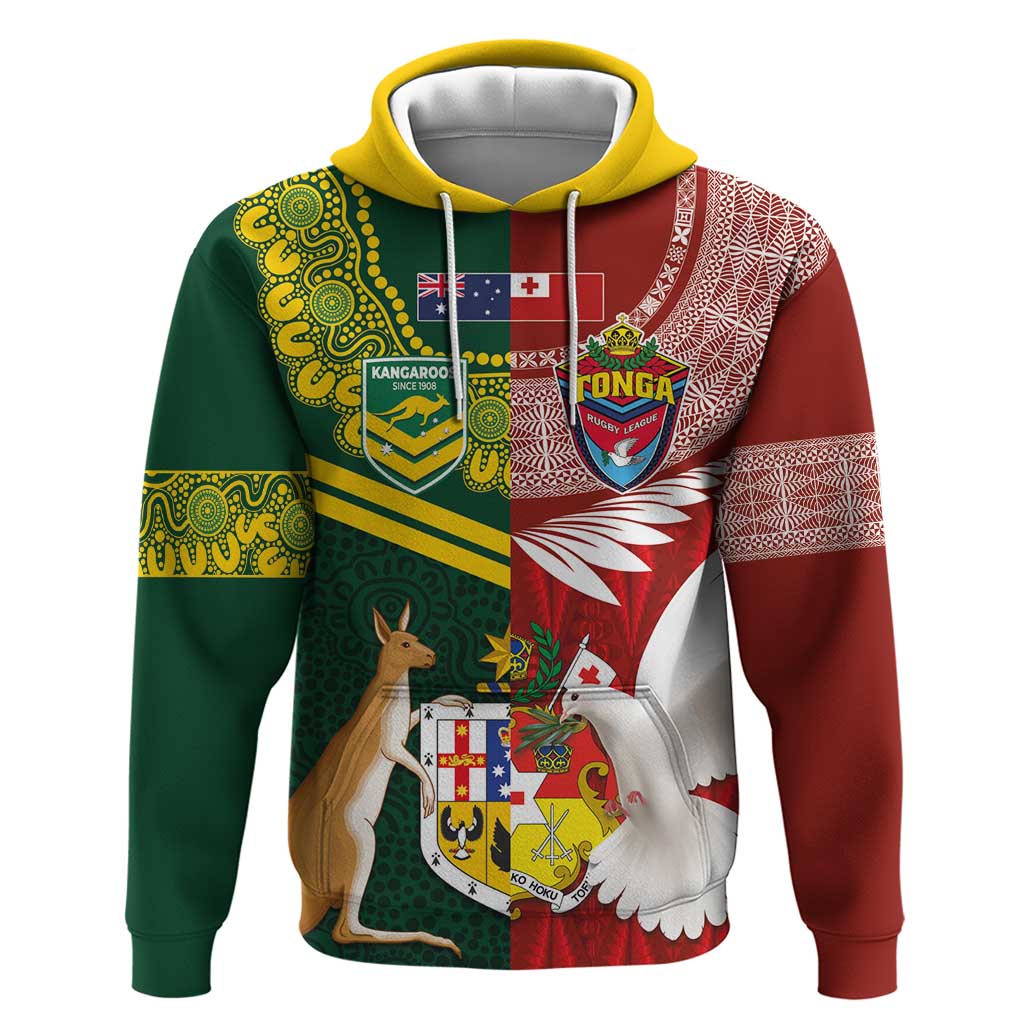 Custom Mate Ma'a Tonga and Australia Kangaroo Hoodie Nation Seal with Mascot Aboriginal and Tongan Kupesi Ngatu Art