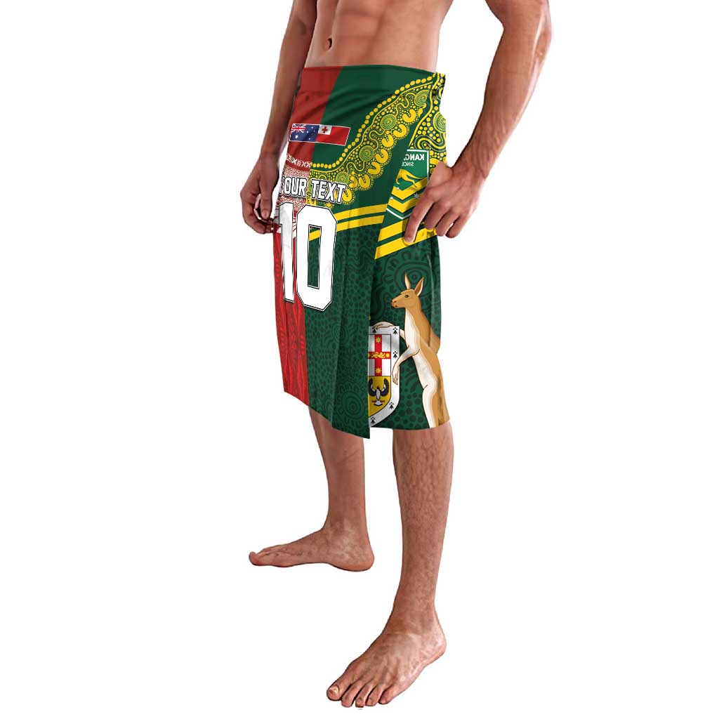 Custom Mate Ma'a Tonga and Australia Kangaroo Lavalava Nation Seal with Mascot Aboriginal and Tongan Kupesi Ngatu Art