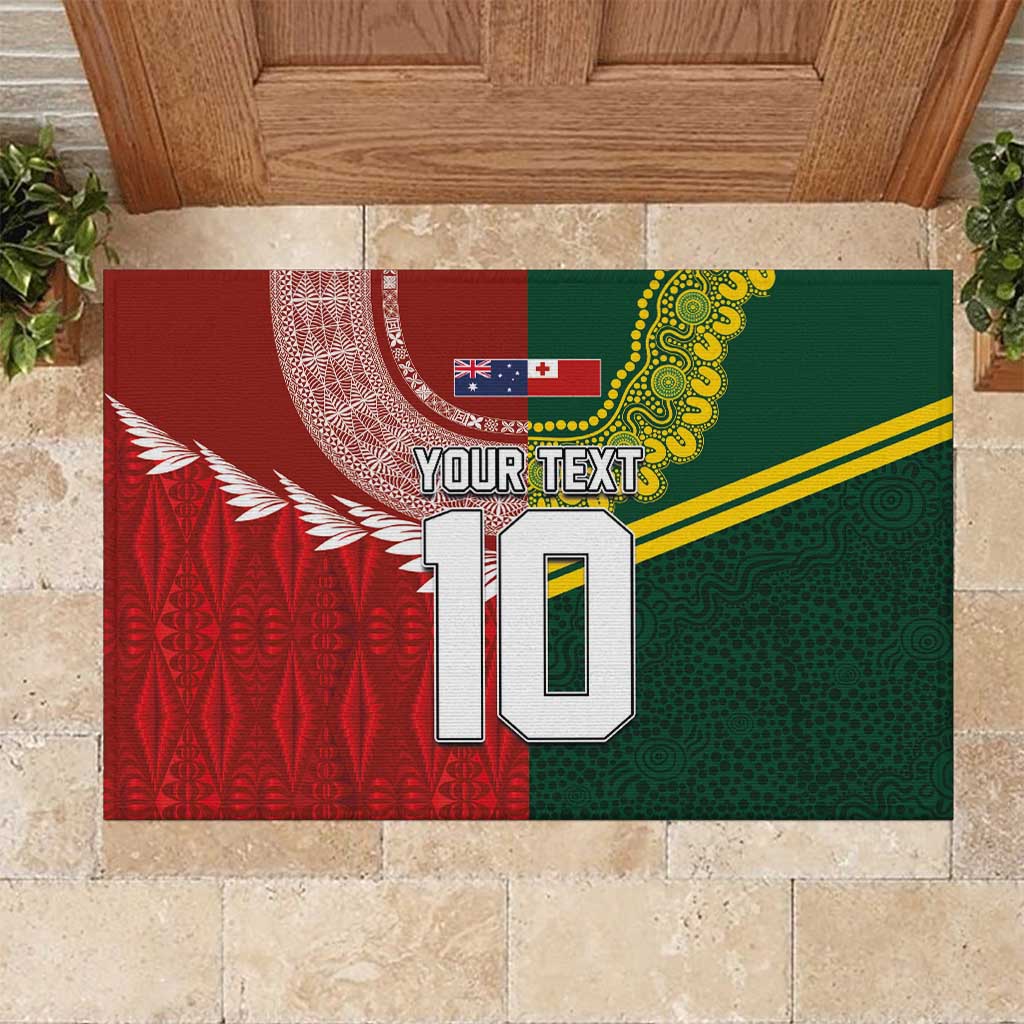 Custom Mate Ma'a Tonga and Australia Kangaroo Rubber Doormat Nation Seal with Mascot Aboriginal and Tongan Kupesi Ngatu Art