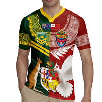 Custom Mate Ma'a Tonga and Australia Kangaroo Rugby Jersey Nation Seal with Mascot Aboriginal and Tongan Kupesi Ngatu Art
