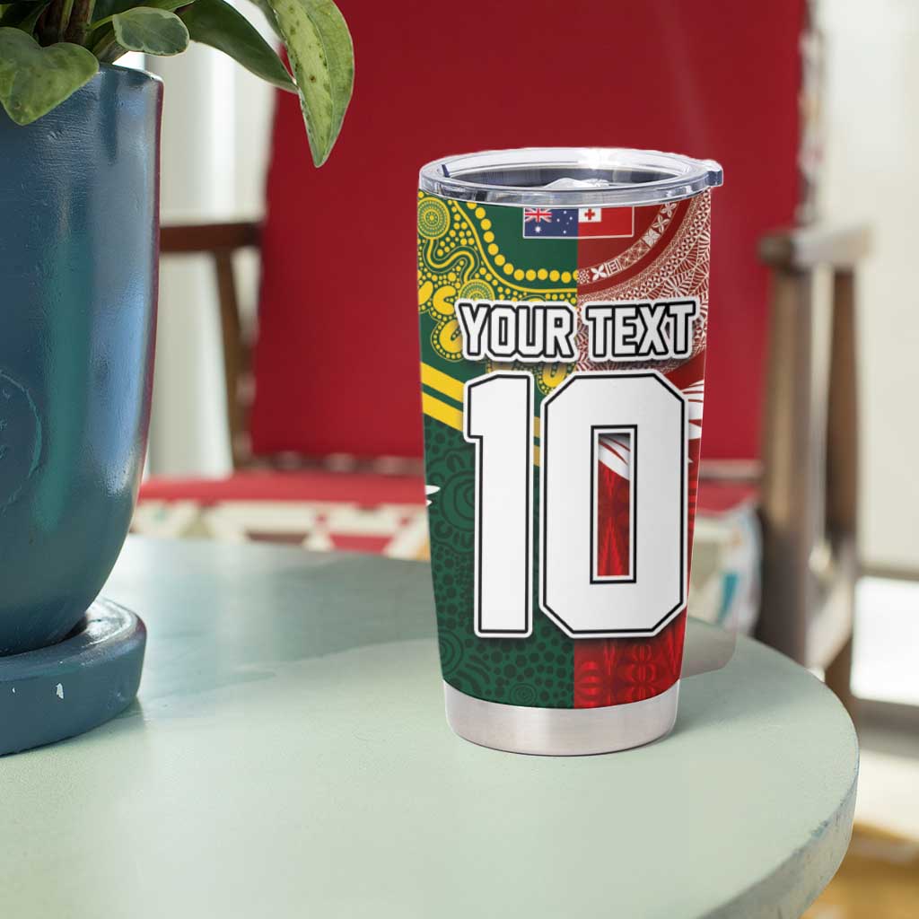 Custom Mate Ma'a Tonga and Australia Kangaroo Tumbler Cup Nation Seal with Mascot Aboriginal and Tongan Kupesi Ngatu Art