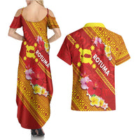 Rotuma Island Couples Matching Summer Maxi Dress and Hawaiian Shirt Fijian Tapa with Polynesian Art and Hibiscus