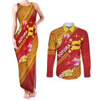 Rotuma Island Couples Matching Tank Maxi Dress and Long Sleeve Button Shirt Fijian Tapa with Polynesian Art and Hibiscus