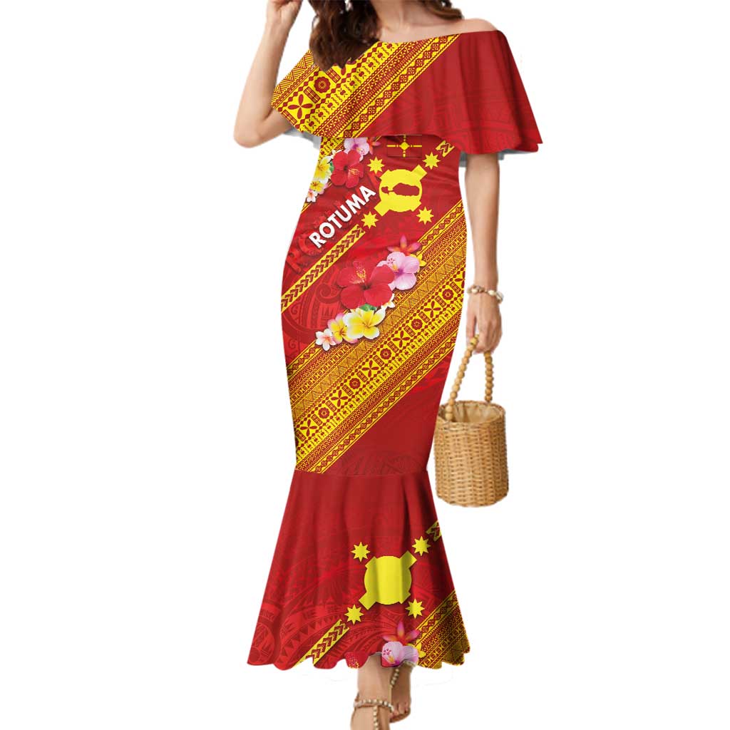 Rotuma Island Family Matching Mermaid Dress and Hawaiian Shirt Fijian Tapa with Polynesian Art and Hibiscus