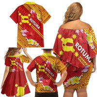 Rotuma Island Family Matching Off Shoulder Short Dress and Hawaiian Shirt Fijian Tapa with Polynesian Art and Hibiscus